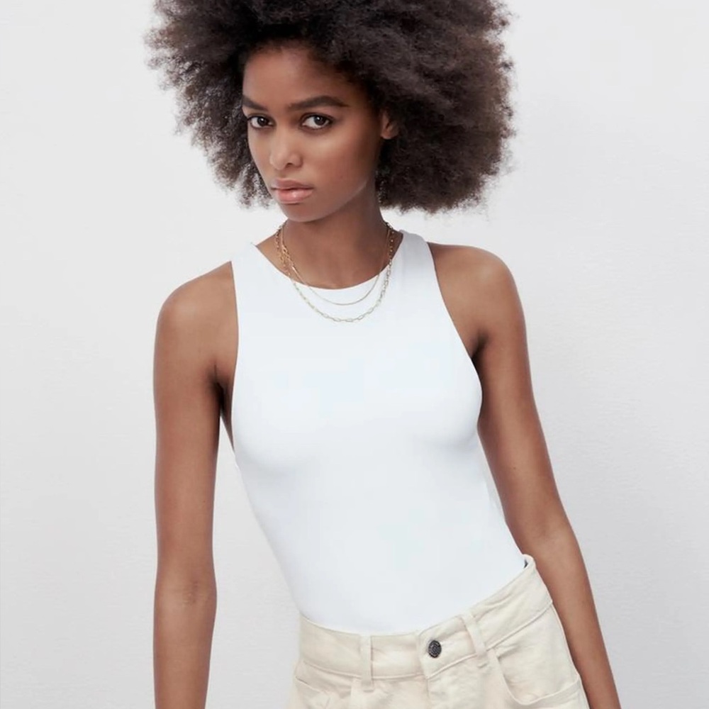 Zara White Halter Sleeveless Bodysuit